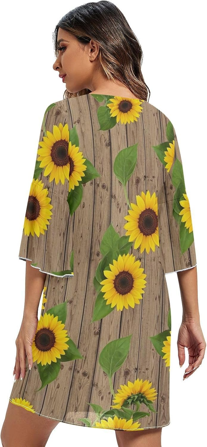 Sunflowers Rustic Wooden Chiffon Dress Printed Line Maternity Dress image number 2
