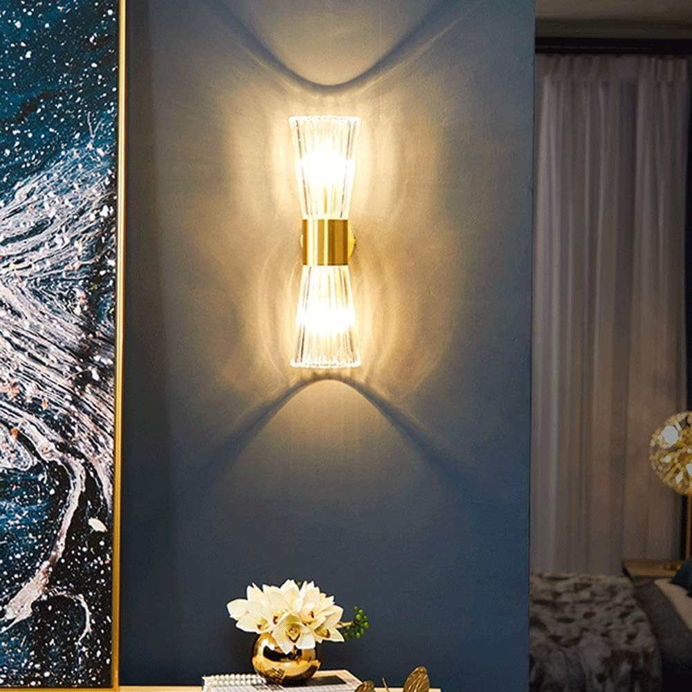 Postmodern Crystal Wall Light, Indoor Brass Wall Sconce Lamp, E14 Wall Lighting Fixtures Headboard Lamps for Living Room Bedroom Bedside Stairs Hallway, E14 Socket XXZ image number 2