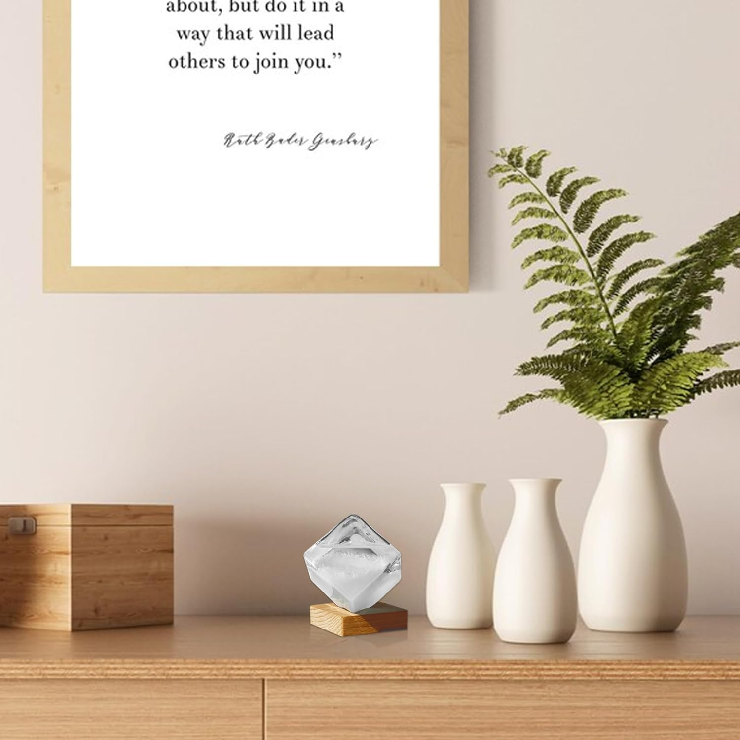 Storm Glass Weather Predictor, 4Inch Transparent Cube-Shape Storm Glass with Wooden Base, Desktop Weather Predictor for Home Office Decorations image number 3