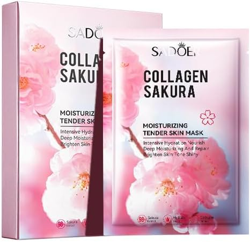 10Pcs Sakura Collagen Mask, Moisturising & Refreshing, Tender Skin Mask, Strengthening Barrier, Replenishing Moisture image number 1