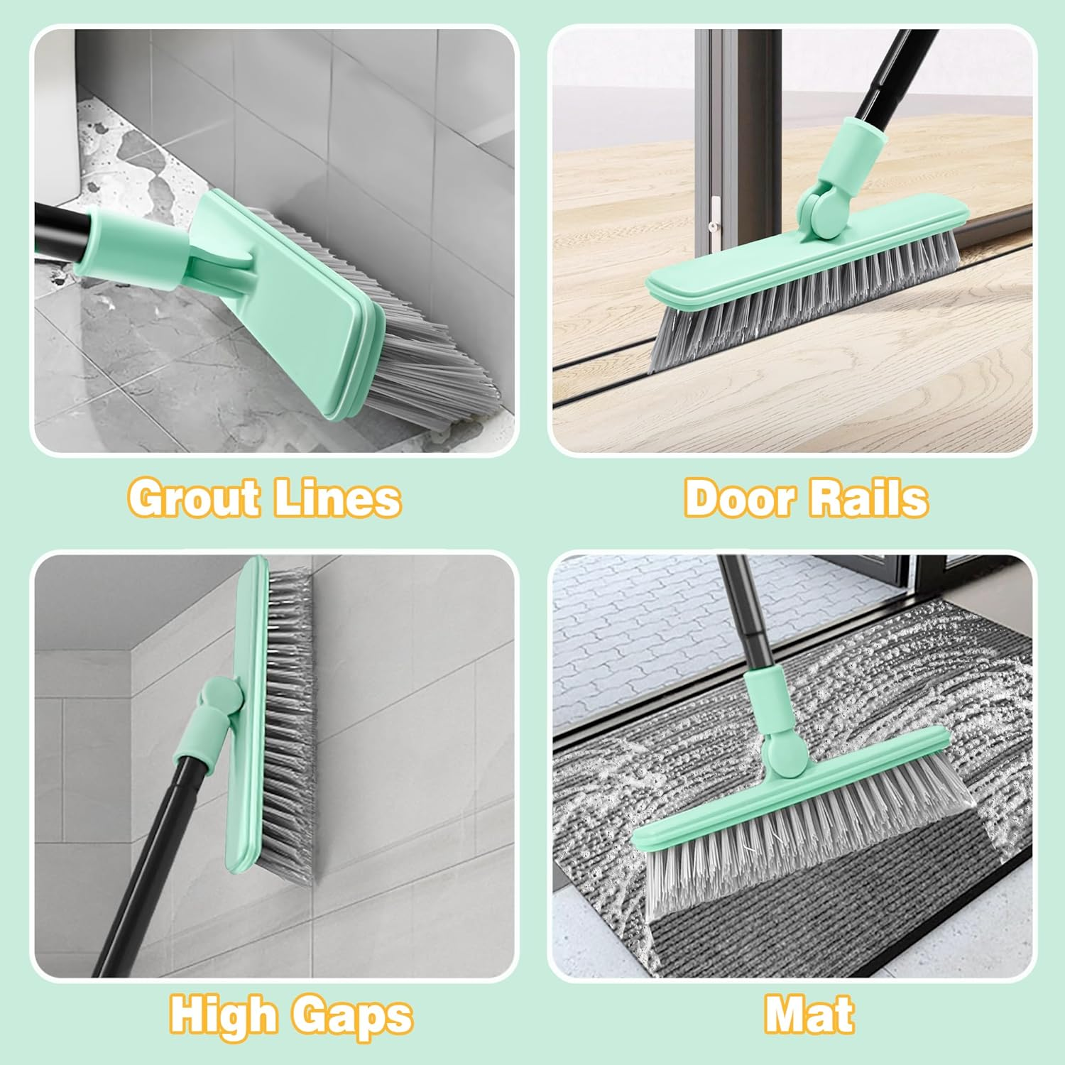 Grout Brush for Tile Floors, Swivel Shower Broom Scrubber with 50 Inches Long Handle for Cleaning Bathroom Gaps Baseboard Corner Nooks Crannies image number 5