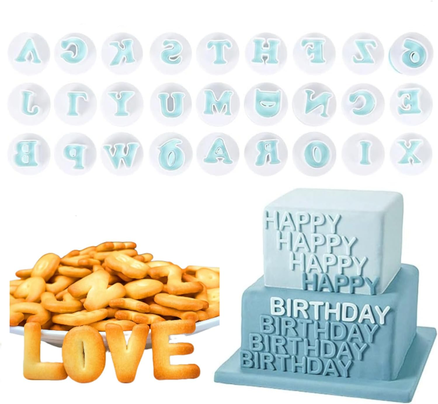 Hysgscwd 26 Alphabet Fondant Cake Mold, Cake Biscuit Mold, Plastic Letter Mold, Cookie Stamp Impress, Embosser Cutter, Letter Icing Cake Cutter Mould, Uppercase Letter Shape DIY Biscuit Letter Cutters image number 1