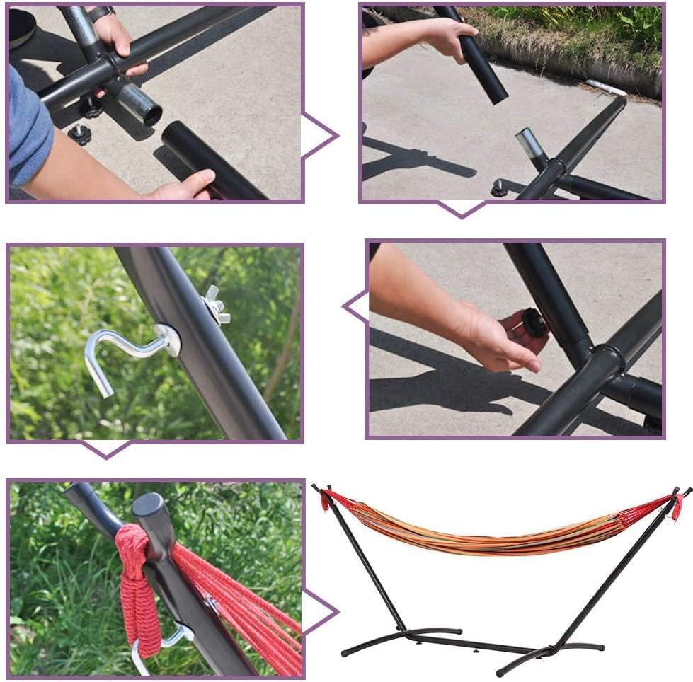 Double Hammock with Stand Heavy-Duty Space Saving Steel Stand outside Garden Yard Outdoor 600Lb Capacity Easy Assembly Hammocks and Portable Carrying Bag,Perfect for Indoor,Yard (Orange) - Orange image number 6