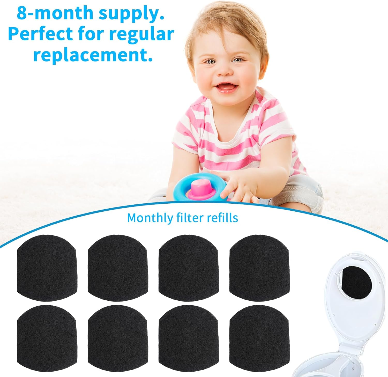 8Pcs Diaper Pail Deodorizers, Activated Charcoal Smell Eliminators Carbon Filters Refills Compatible with Ubbi Diaper Pail to Keep Home Fresh Air image number 1