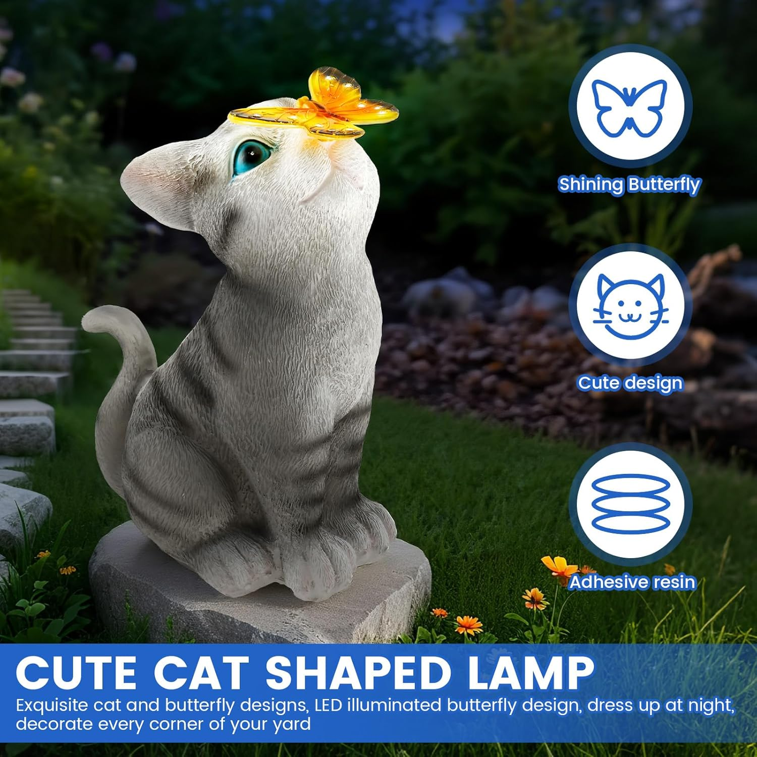 Resin Cat Solar Lamp IP44 Waterproof Decorative Solar Light, Solar Lanterns Outdoor, Novelty Garden Ornament for Patio, Yard and Home Decor image number 2