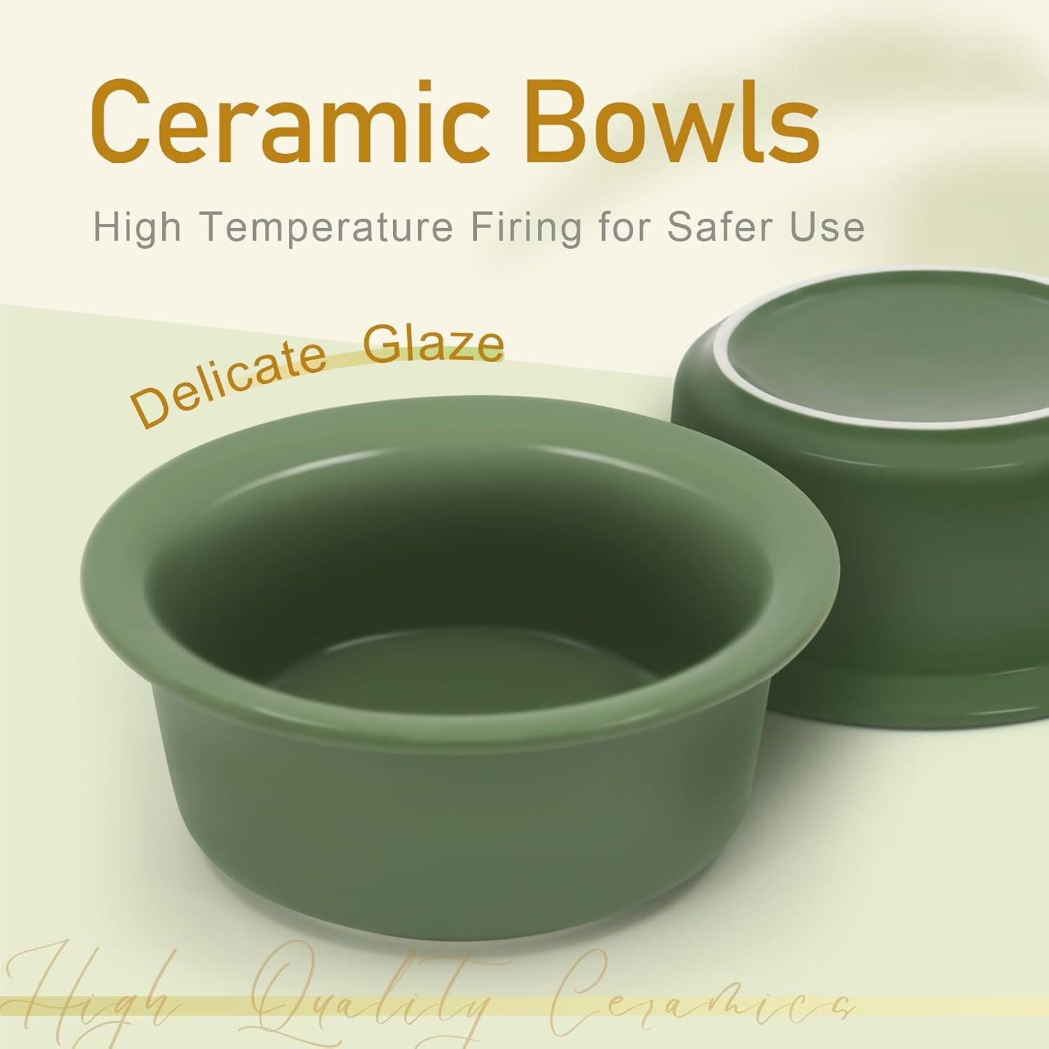 SONGWAY Ceramic Cat Food Bowl - Double Cat Bowls for Wet Food and Water, Cat Feeding Bowls, Multi-Purpose Pet Bowls for Indoor Cats Kittens Puppies, Green