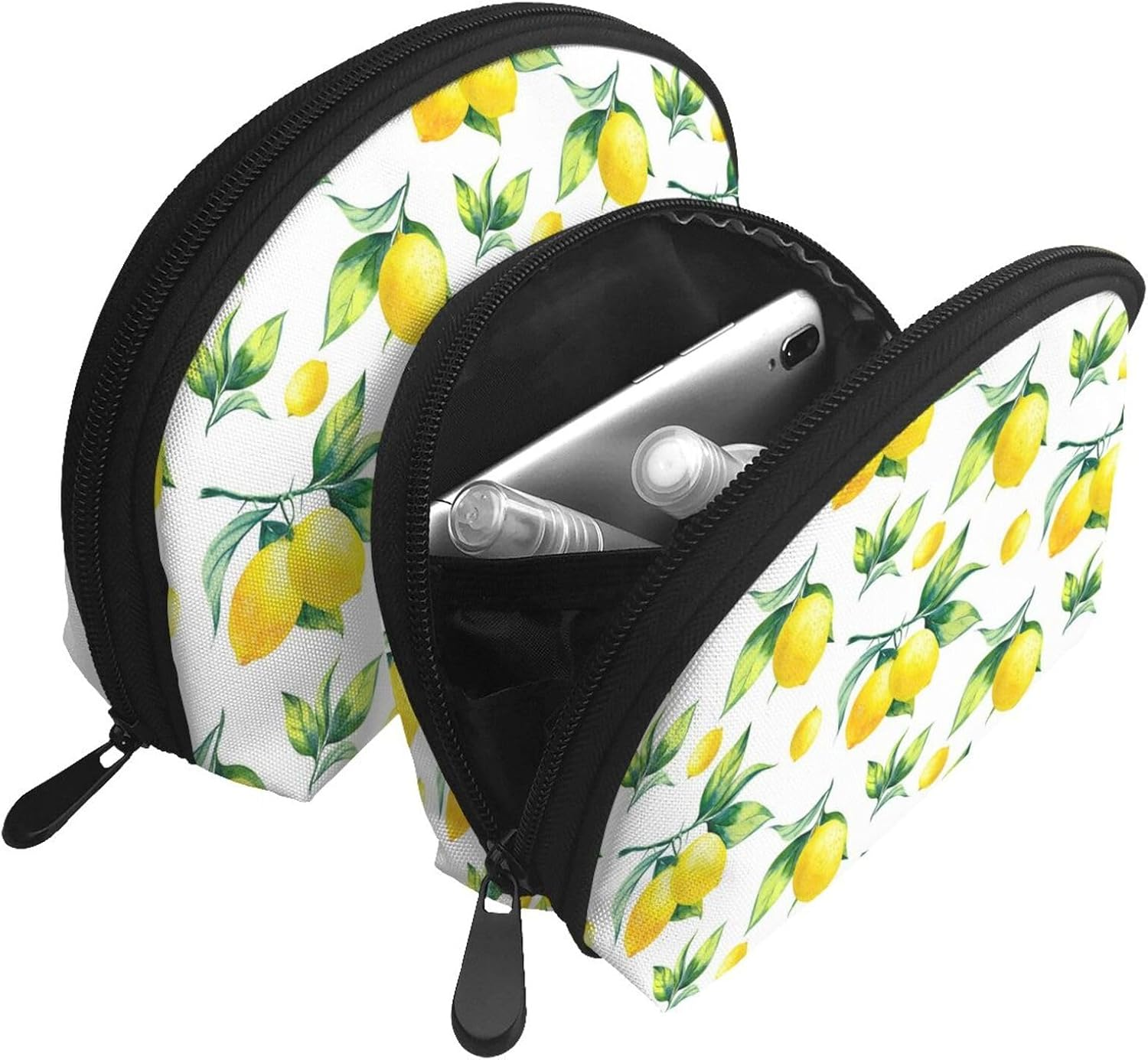 Cozimangoe Coin Pouch Makeup Bags Set, 2 Piece Shell Shape Cosmetic Bag with Pockets for Daily Travel Handbag Lipstick Keys Toiletry, Personalized Lemon image number 4