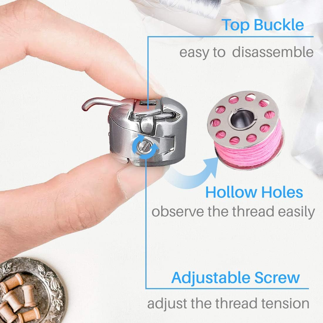 Kalevel 5Pcs Bobbin Case Bobbins Sewing Machine Presser Feet Sewing Kit for Low Shank Snap-On Singer Brother Babylock Euro-Pro Janome Kenmore White Juki Simplicity Elna Husqvarna Janome Bernina image number 1