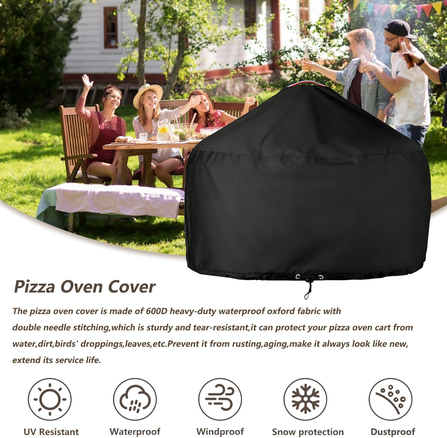 Pizza Oven Cover for Gozney Dome,Heavy Duty 600D Waterproof Cover for Dome Pizza Oven,Black image number 3