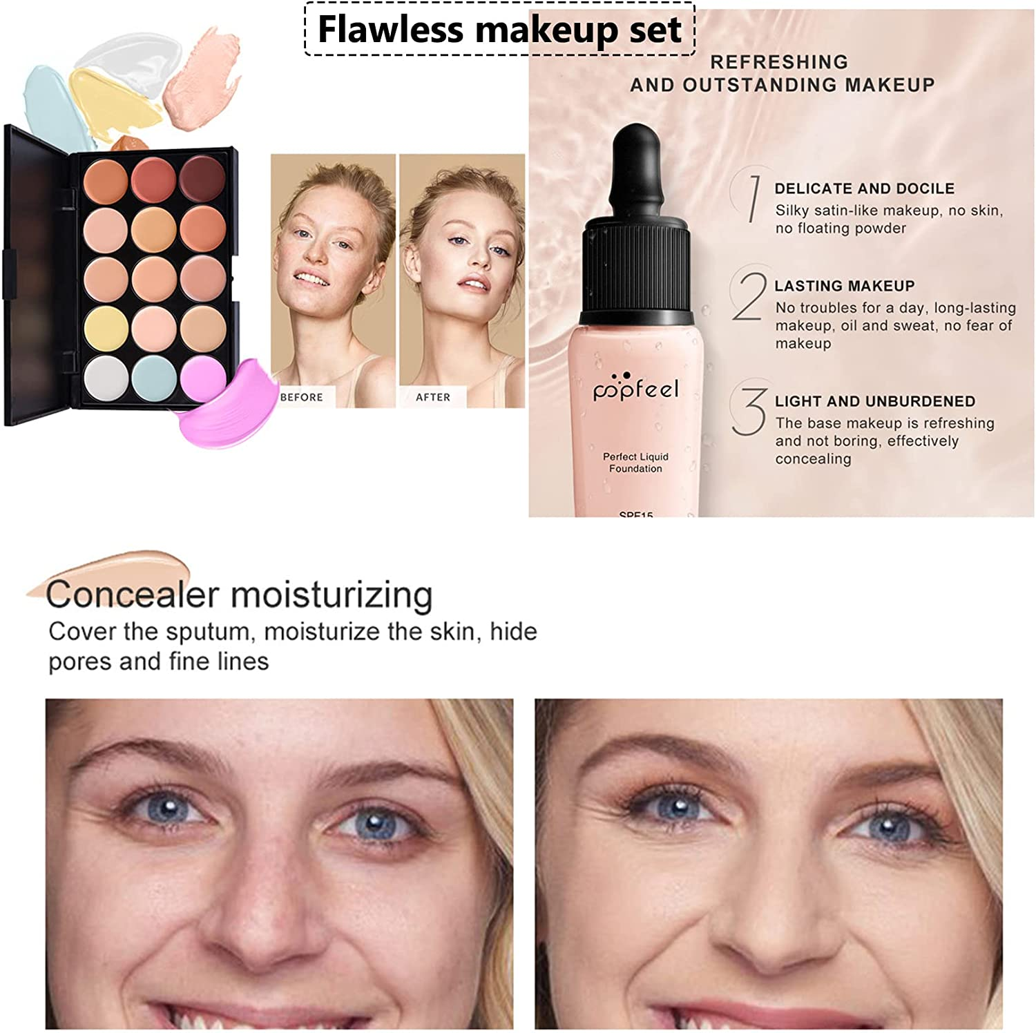 Professional Makeup Set,Mknzome Cosmetic Starter Kit with Storage Bag Portable Travel Make up Palette Birthday Xmas Gift Set Full Sizes Eyeshadow Face Powder Lip Gloss for Teenage & Adults (19 Pcs,Type A) image number 6