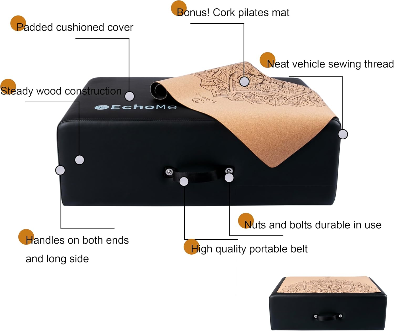 Echome Pilates Reformer Box, Pilates Reformer Sitting Box for Exercises, Including Echome Sports Accessories image number 4
