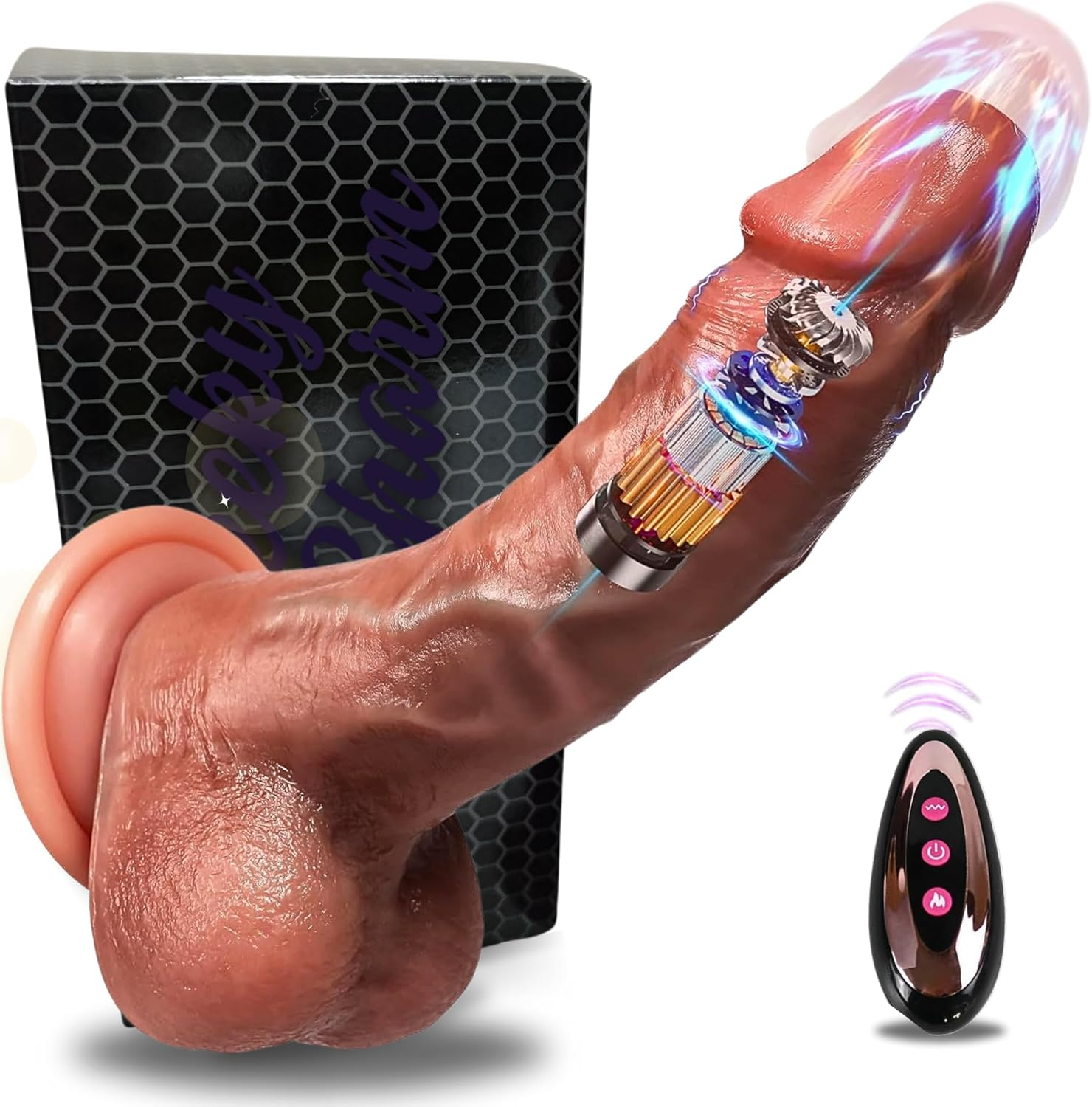 Realistic Thrusting Dildo Vibrator with Remote Control & Heating | 10 Vibration Modes | Soft Silicone Sex Toy with Suction Cup for G-Spot & Anal Play | Adult Toy for Men and Women image number 2