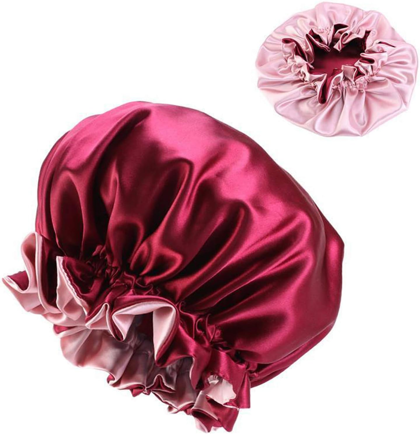 Nobranded Women Silky Satin Bonnet Reversible Sleep Cap Salon Chemo Hat for Curly Hair - Wine Red, 36 X36X1Cm image number 5