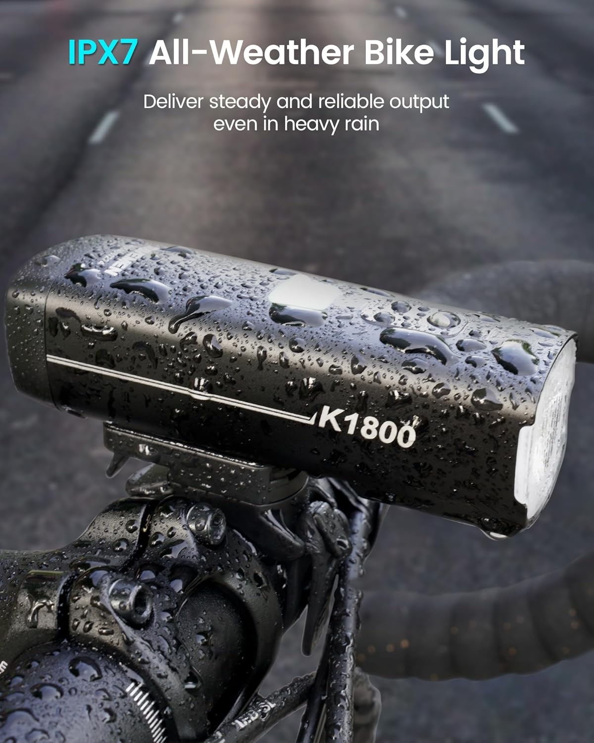 RAVEMEN K1800 Smart Bike Lights, Bright Bicycle Light with AI Night Riding Mode, Brightness Adjust, Auto On/Off, Usb-Output Feature, Daytime Intelligent Mode image number 6