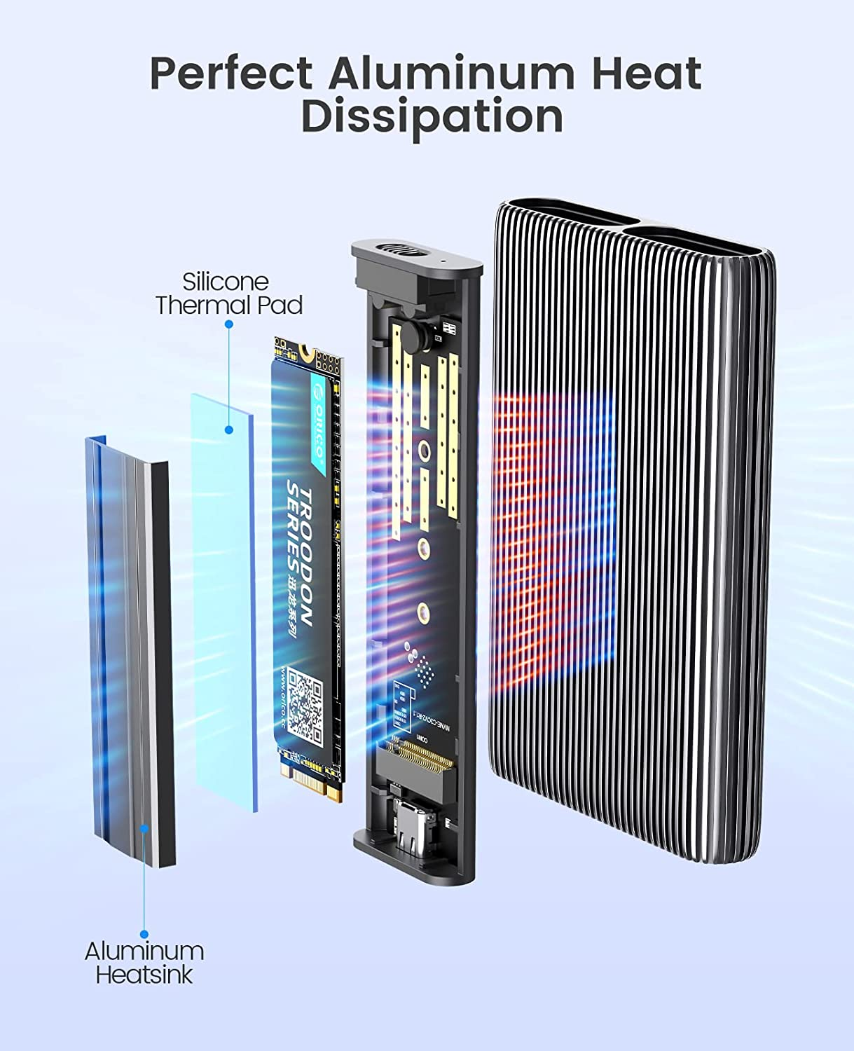 ORICO Dual M.2 Nvme SSD Enclosure, USB C to M2 Adapter for M Key Pcie 2230/2242/2260/2280 M.2 Ssds,Tool-Free Installation Aluminum M.2 Reader Support Trim and UASP up to 2X4Tb-Am2-2N image number 4