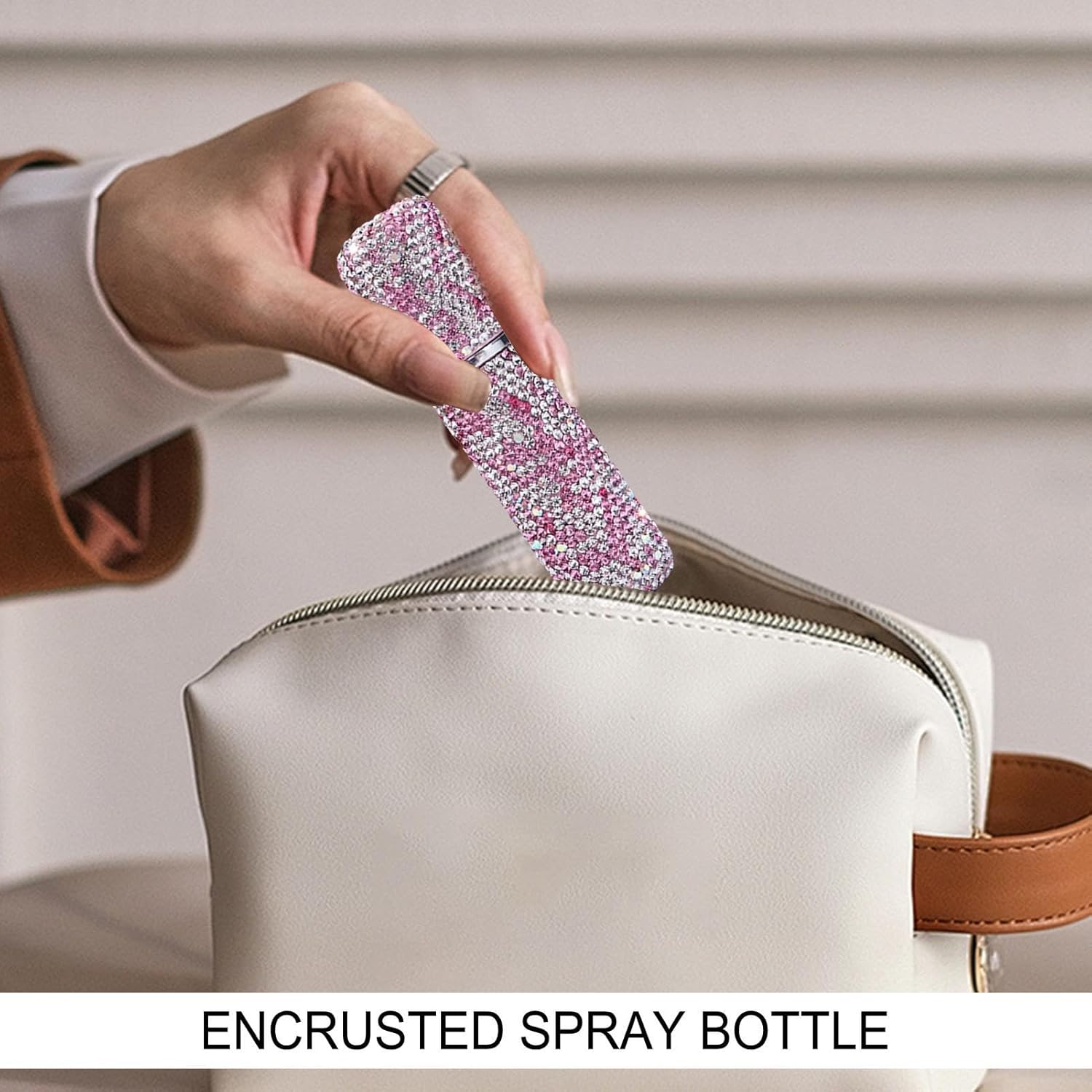 G&eacute;n&eacute;rique Empty Perfume Spray Bottles, 10 Ml Bling Sample Case Glass Atomizer, Refillable Fragrance Oil Sprayer, Small Travel Dispenser, Ideal for Hair Spray and Cosmetics, (White/Pink) - Pink image number 5