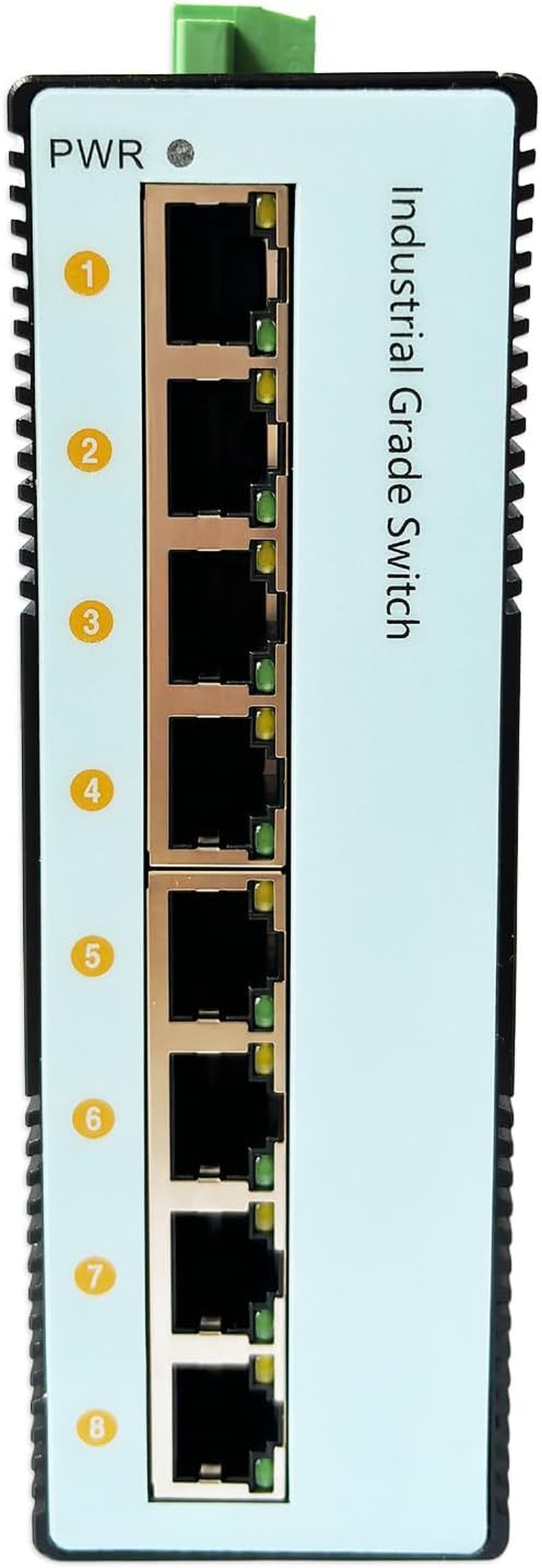 Jm-Byte 8-Port Gigabit Industrial Din-Rail Ethernet Switch, 8 Ports RJ45 10/100/1000Mbps Ethernet, Unmanaged Network Switch, 16Gbps Switching Capacity, IP40 Rated (JM-IN2057-G)