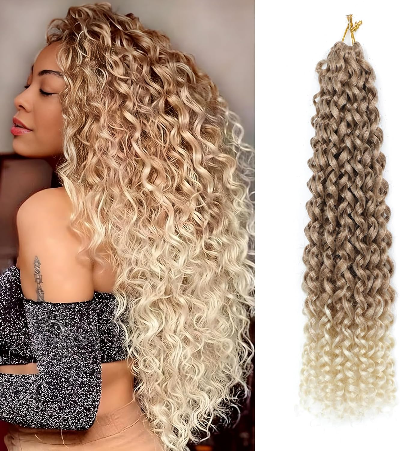 8 Packs Gogo Curl Crochet Hair 18 Inch Long Curly Crochet Hair for Women Beach Curl Water Wave Deep Twist Crochet Braids Synthetic Braiding Hair Extensions (T27/613#, 18 Inches (Pack of 8)) image number 5