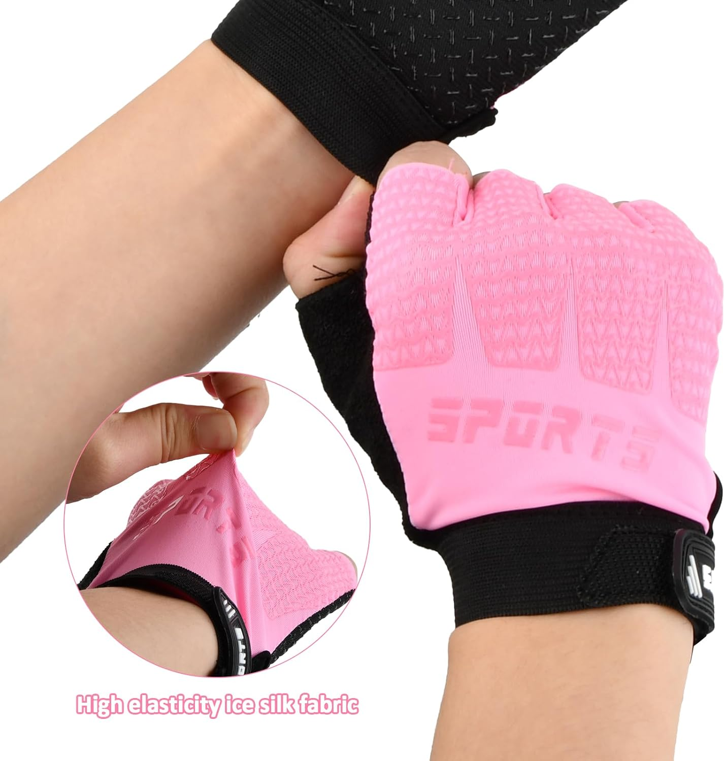 Kids Half Finger Cycling Gloves Mittens Breathable Non-Slip Sports Half Finger Gloves for Children, Shockproof Sports Training Fingerless Gloves for MTB Riding, Gymnastics, Scooters, Skateboard image number 2