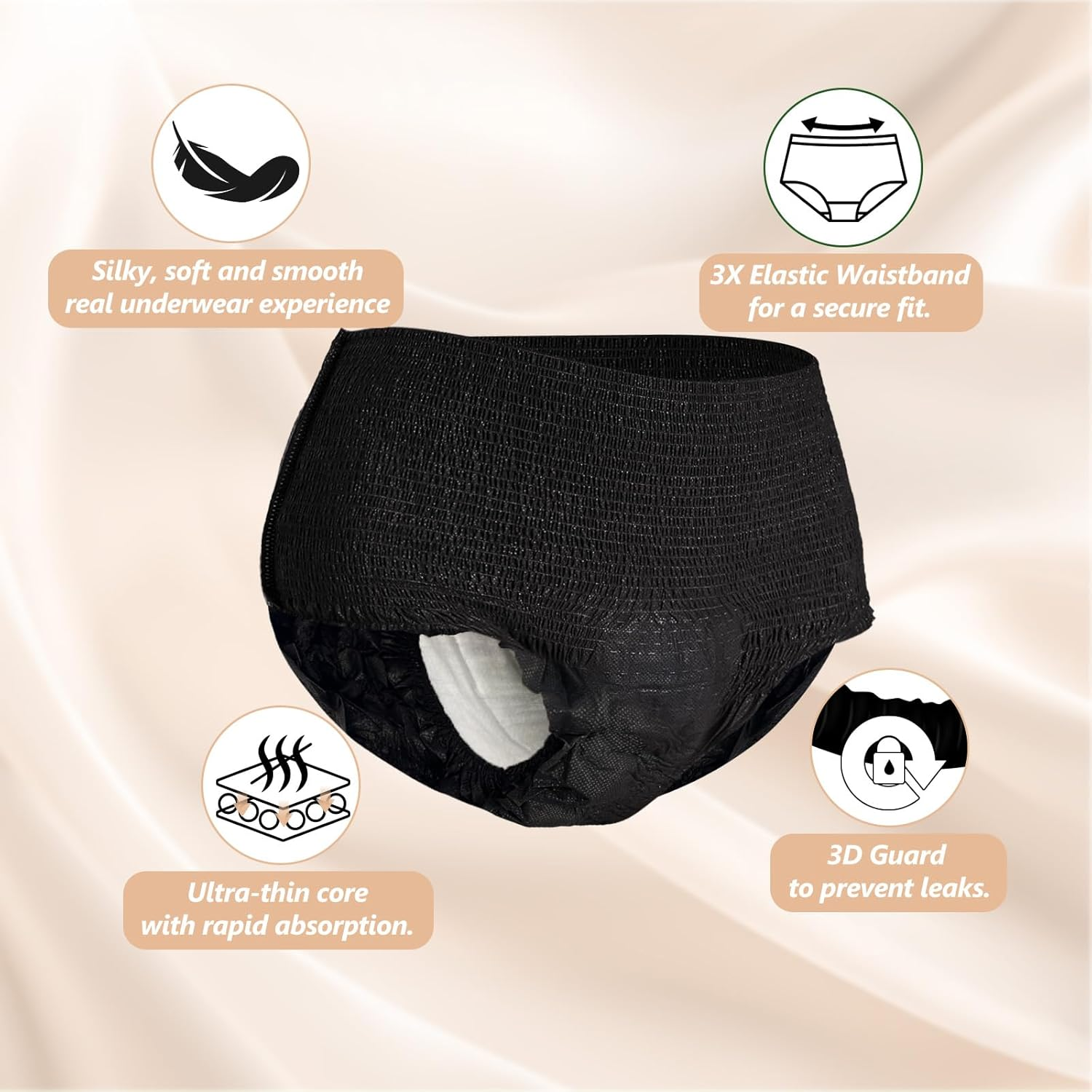 MOLLIS Disposable Period Underwear for Women, Postpartum Panties, Maternity Knickers Heavy Flow Leak Proof, Black,Large/Xlarge, 16 Count image number 6