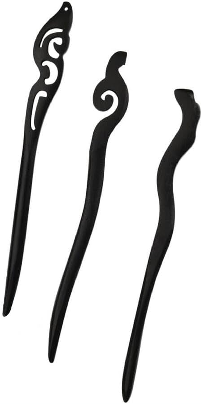3 Pieces Wood Hair Sticks Japanese Hair Chopsticks Handmade Carved Hair Chopsticks Natural Ebony Black Sandalwood Pencil Hair Sticks Shawl Hair Pins for Women Girls Hair Styling Accessories image number 3