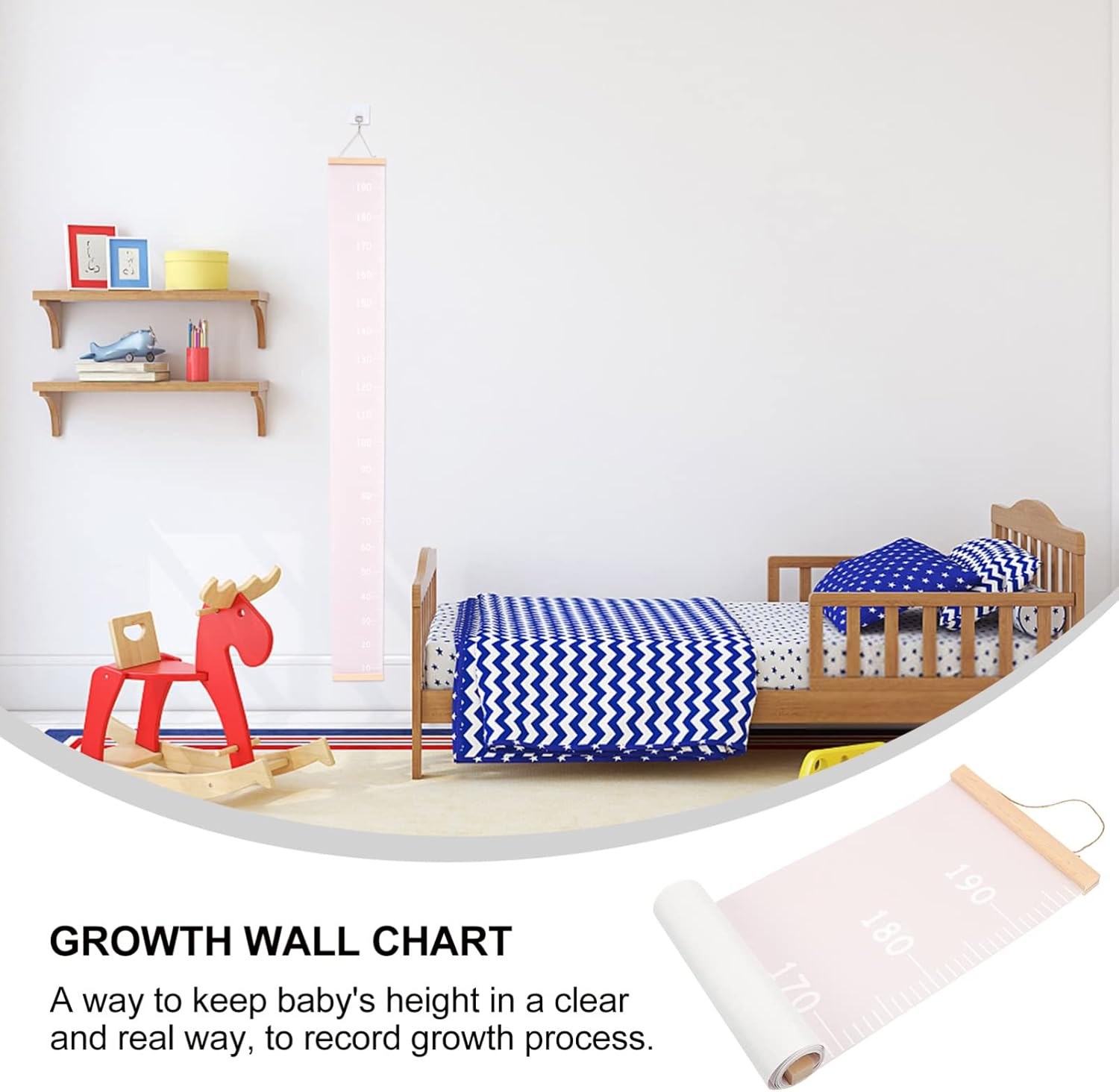 Kisangel Kids Growth Height Chart Canvas Wall Height Ruler Measurement Roll up Nursery Hanging Ruler Handing Ruler Playroom Kids Cloth Cartoon ,Pink - Pink image number 5