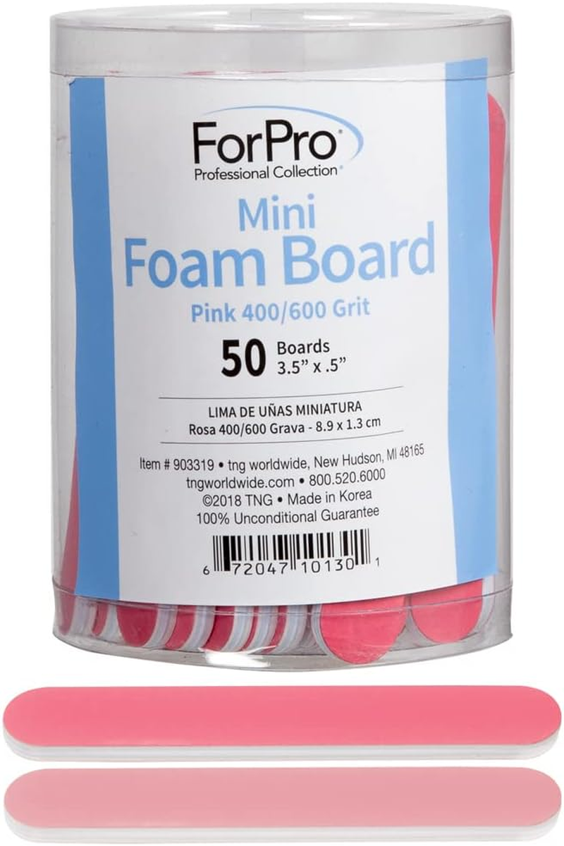 Forpro Professional Collection Mini Foam Board, Double-Sided Nail File, Pink, Black, 400/600 Grit, 3.5&rdquo; L X .5&rdquo; W, 50 Count