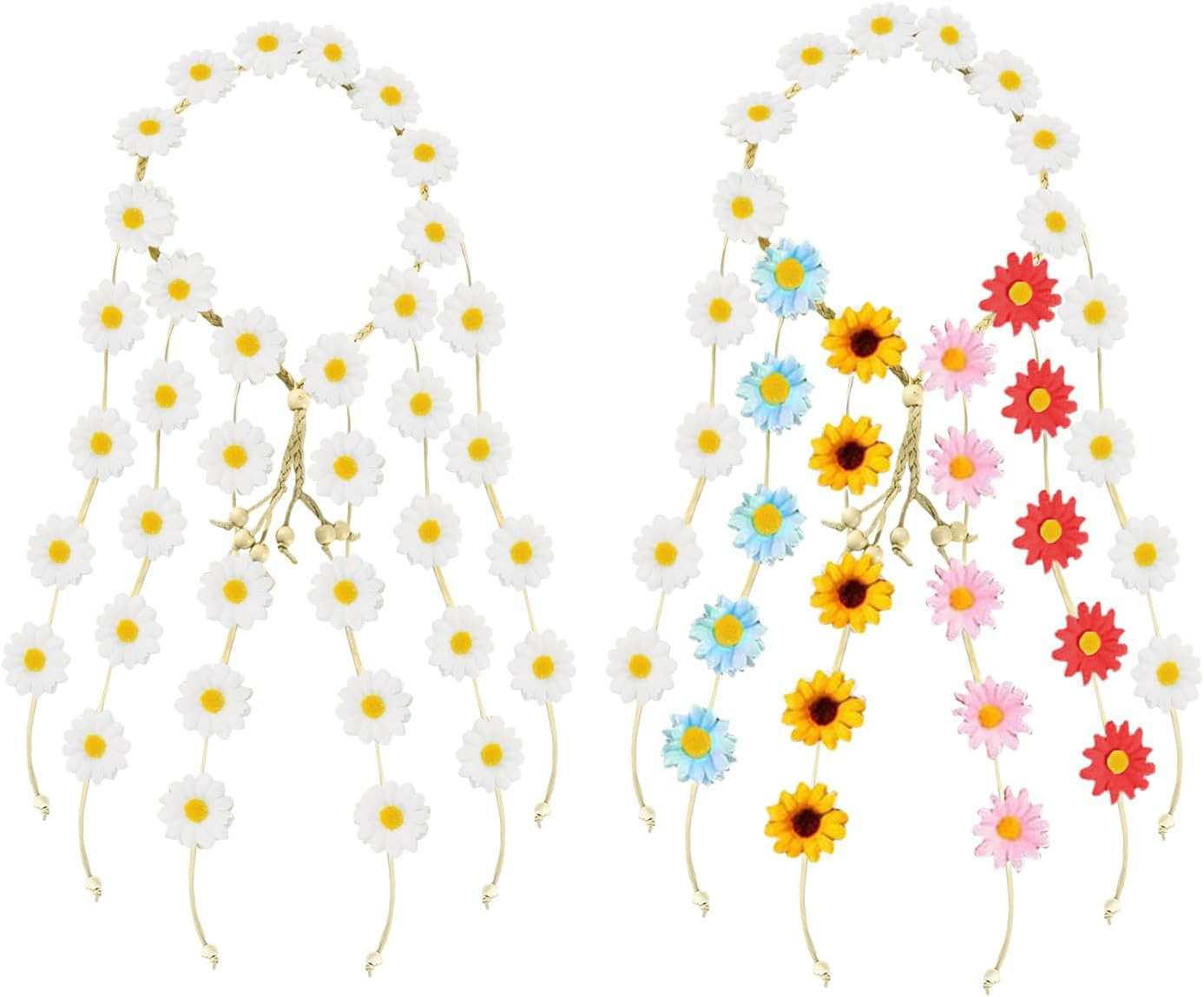 Pack of 2 Daisy Headband, Boho Headband, Daisy Headband, Adjustable Flower Headband, Scrunchie Headband, Sunflower Headband image number 1