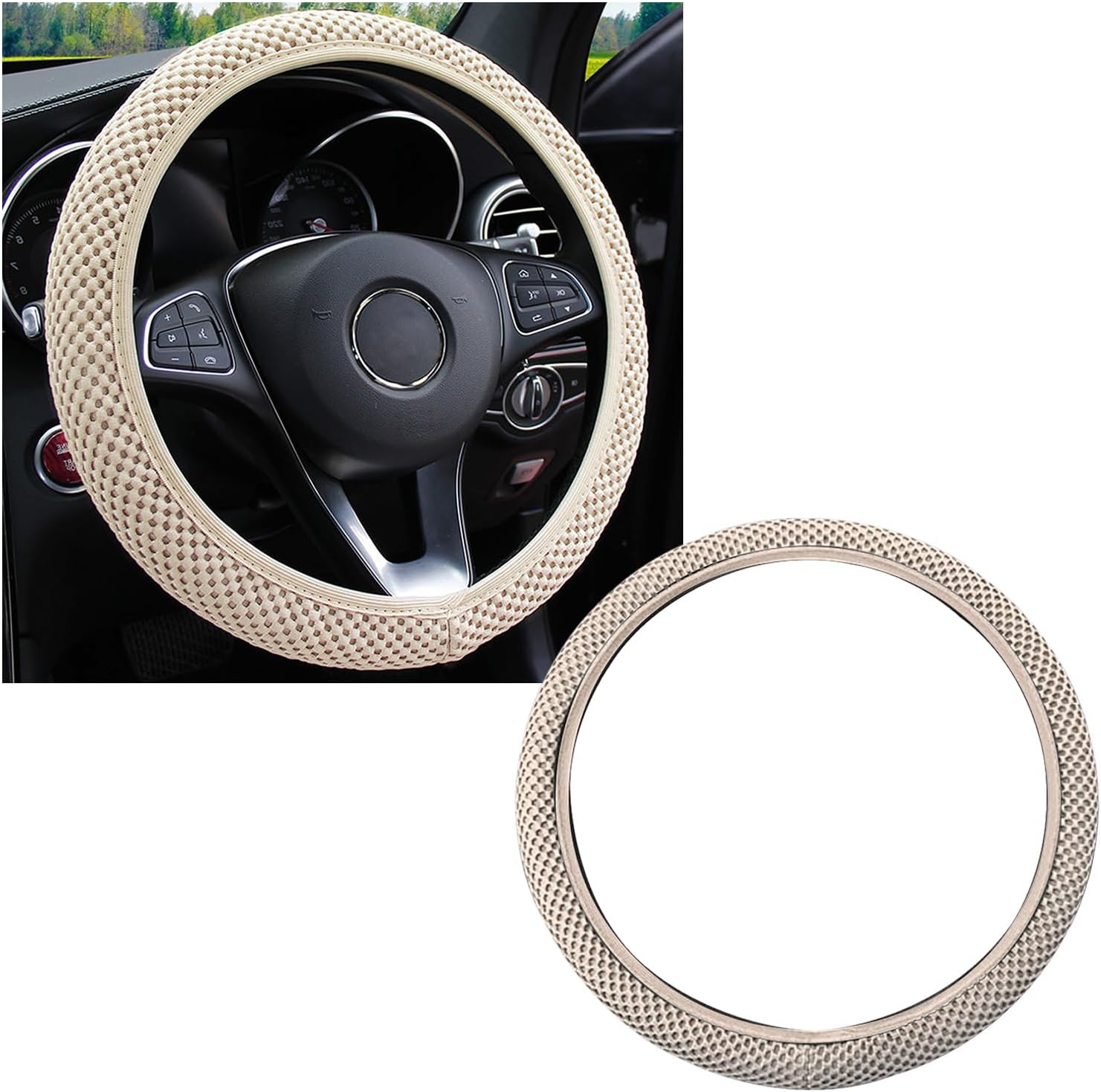 Kewucn Car Elastic Stretch Steering Wheel Cover, Soft Microfiber Breathable Ice Silk, Universal 15 Inch Anti-Slip Auto Steering Wheel Protector, Fit Car, SUV, Van, Sedan, Truck (Pink) image number 4
