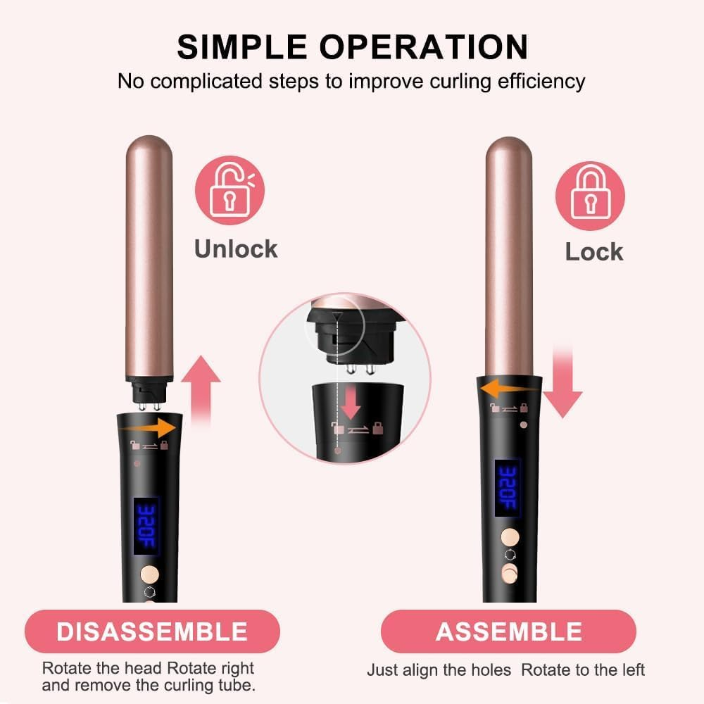 Waver Curling Iron Wand, 5 in 1 Curling Wand Set with LCD Digital Display & Temp Control, 3 Barrel and 4 Interchangeable Ceramic Hair Wand Hair Curler for All Hair Types, Glove & 2 Clips (Brown) - Brown image number 6