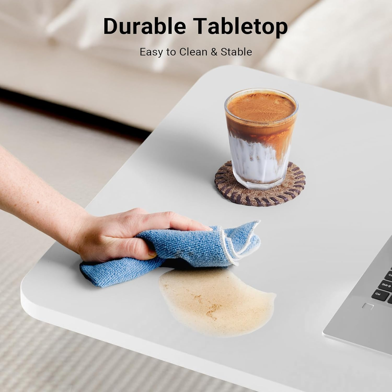 Xmart Adjustable Overbed Table with Wheels, Pneumatic Height Adjustable Mobile Desk, Bed Bedside Table for Laptop, Home, Office, Medical Use - White (36&times;68Cm) image number 2