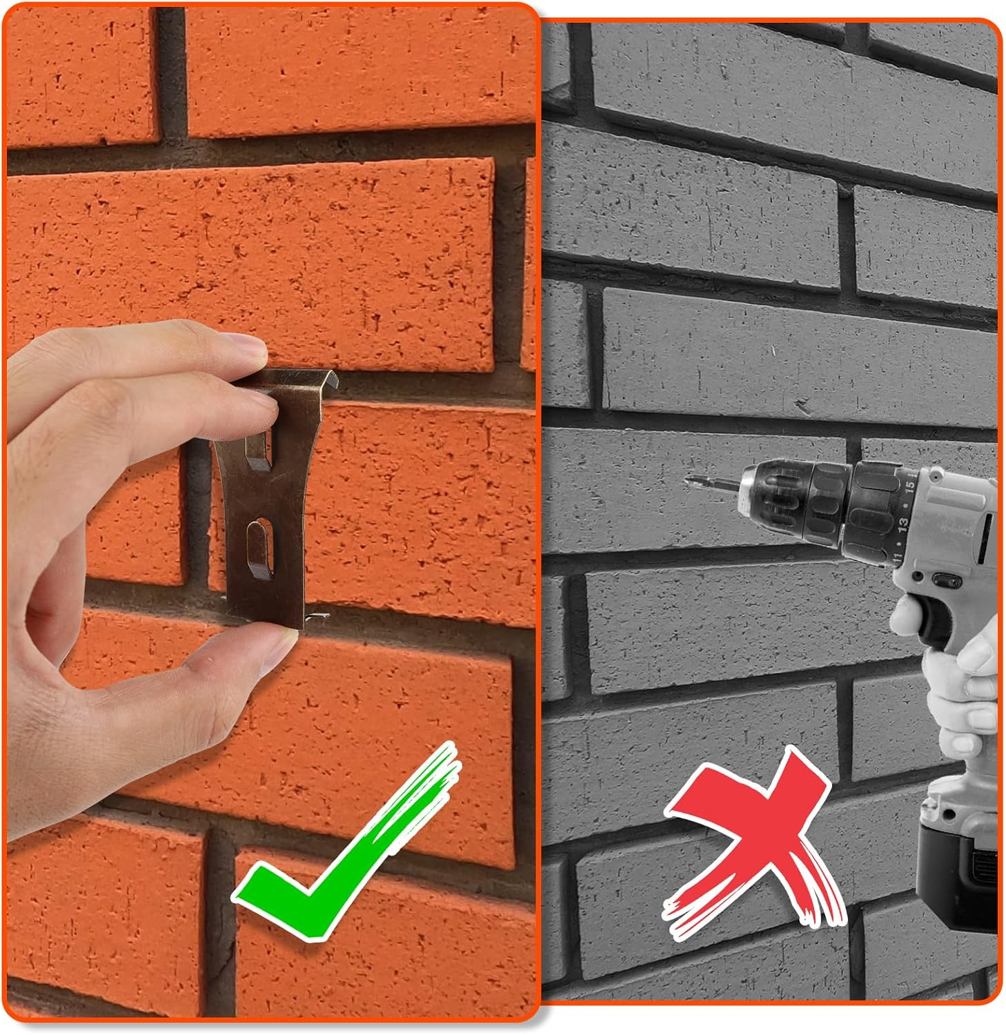 10Pcs Bronze Steel Brick Hook Clips, Heavy Duty Wall Hooks, No Drill, Fits 2.25-2.45 Inch High Bricks, Hanger for Pictures Lights Wreaths image number 5