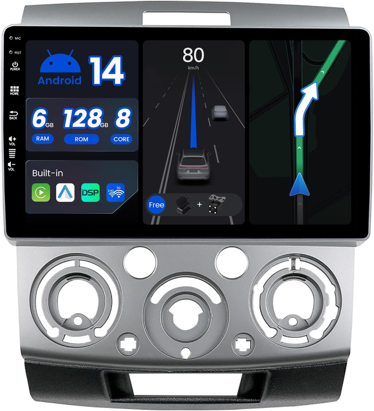 6G+128G - Android 14 IPS Car Stereo for Ford Ranger/Mazda BT50 J97M (2006-2011)/ Everest (2006-2013) - Wireless Carplay/Android Auto - Camera + MIC - 9&rsquo;&rsquo; 2 Din - DAB SWC Fast-Boot 360-CAM image number 1