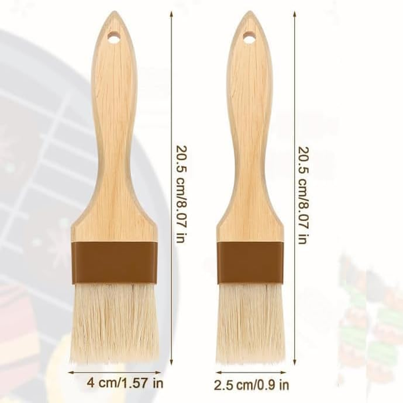 2Pcs Natural Bristle Basting Brushes Kitchen Oil Brushes Baking Cooking Oil Brushes,Boar Bristle Brushes BBQ Brushes,Pastry Basting image number 2