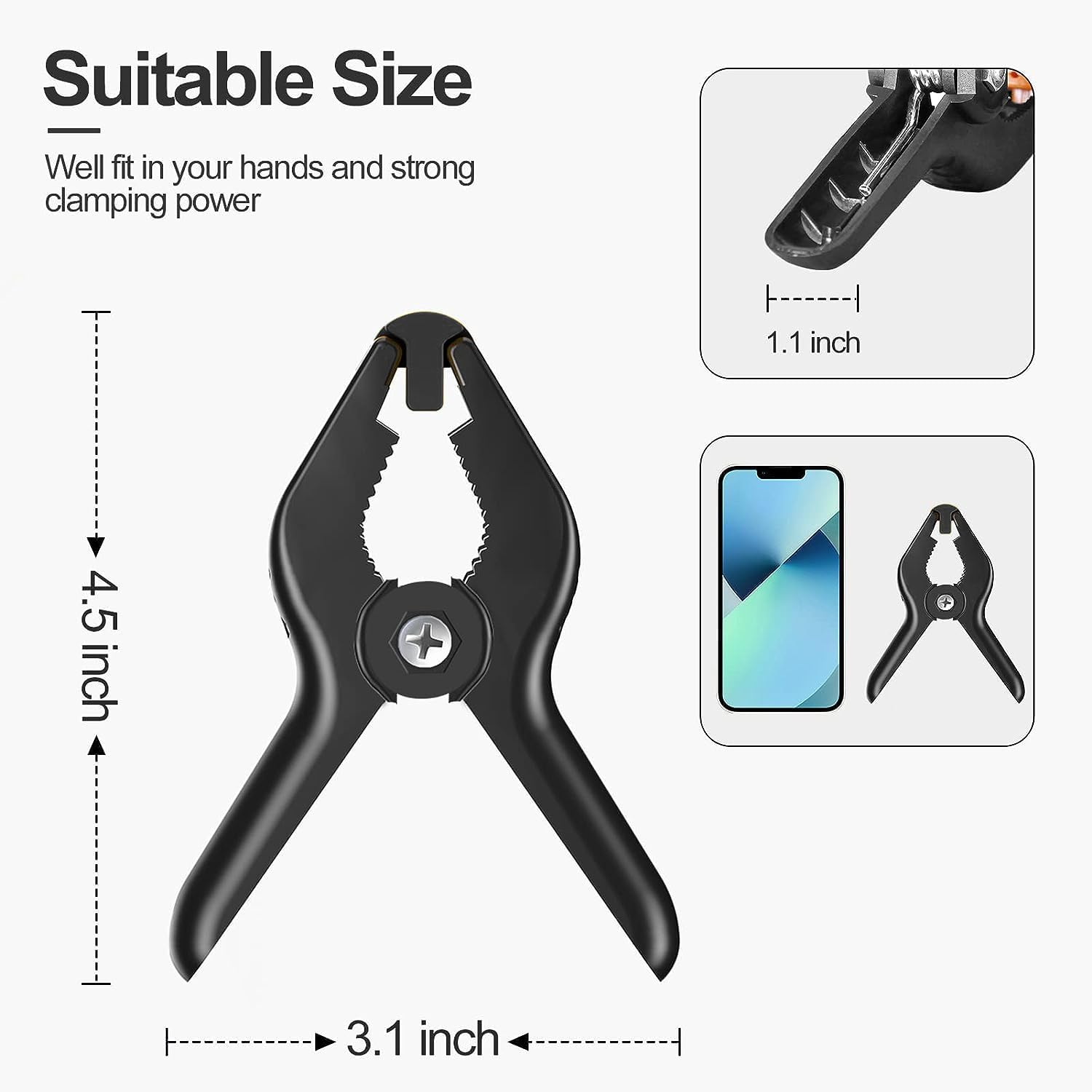 EMART 6 Pack Heavy Duty Muslin Spring Clamps, 4.5 Inch Photo Booth Backdrop Clips for Photography Studio - Black - Black image number 6