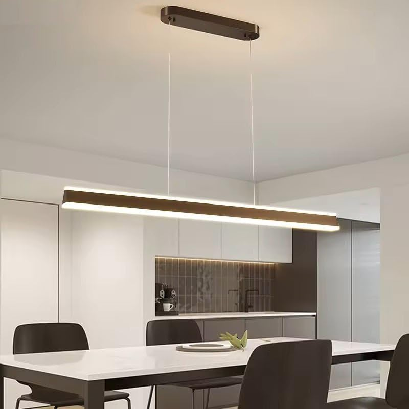 BAMDECOR 1.5M Modern Minimalist Trapezoid Pendant Light Adjustable LED Bar Light for Dining Room and Kitchen-Black