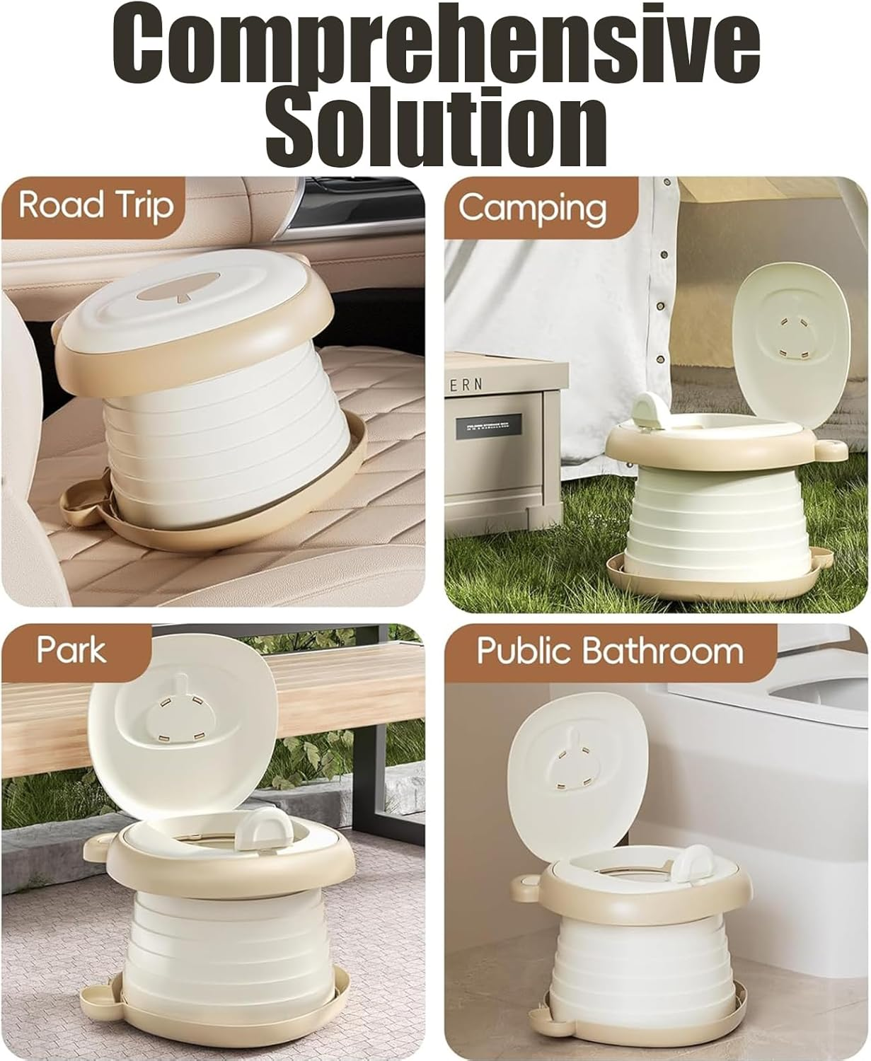 Potty Training Toilet,Foldable Car Potty for Toddler, Portable Toilet Seat for Kids with Toilet Liners, Toilet - Learning Sticker Chart, Toilet - Learning Chart, Disposable Bag, Portable Toilet Seat for Toddler Travel, Camping and Outdoor Use (Khaki) image number 1