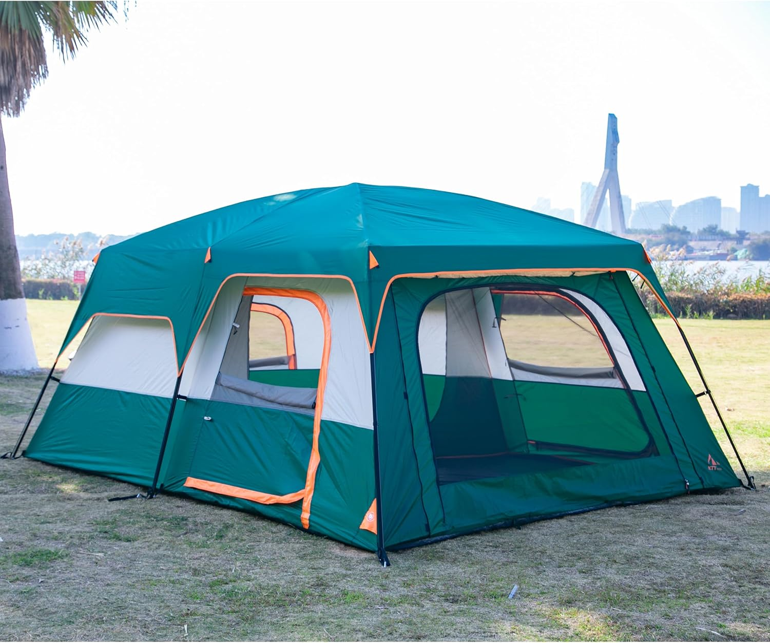 KTT Extra Large Tent 12 Person(Style-A),Family Cabin Tents,2 Rooms,Straight Wall,3 Doors and 3 Window with Mesh,Waterproof,Double Layer,Big Tent for Outdoor,Picnic,Camping,Family Gathering. image number 3