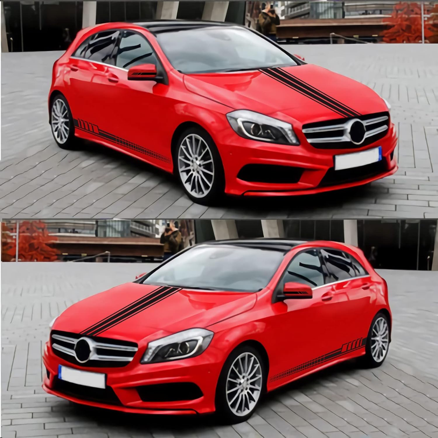 5PCS Car Hood Door Rear View Mirror Stripe Sticker for Car Racing Sports Body Side Skirt Stripe Decal Universal Vinyl Decoration for Car SUV Off-Road Vehicles(Black) - Red image number 2