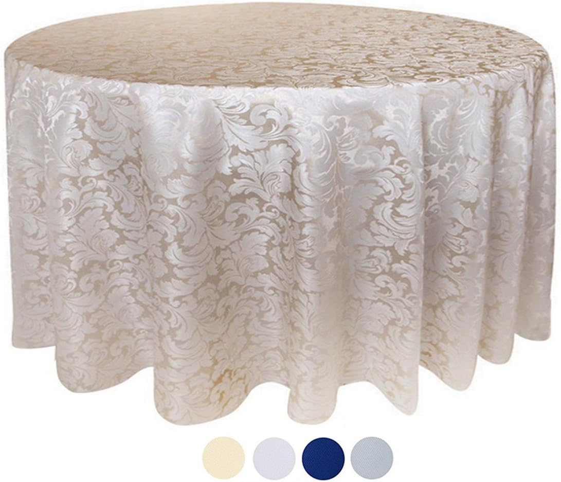 Tektrum 90 Inch round Damask Jacquard Tablecloth Table Cover - Waterproof/Spill Proof/Stain Resistant/Wrinkle Free/Heavy Duty - Great for Banquet Parties Dinner Kitchen Restaurant Wedding (Beige) - Beige image number 5