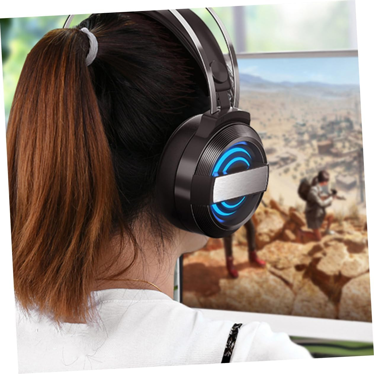 Operitacx Comfortable Wired Gaming Headset with Noise Reduction Mic Stylish Luminous Design Surround Sound Effects Breathable Earmuffs for Gamers and Home Use image number 2