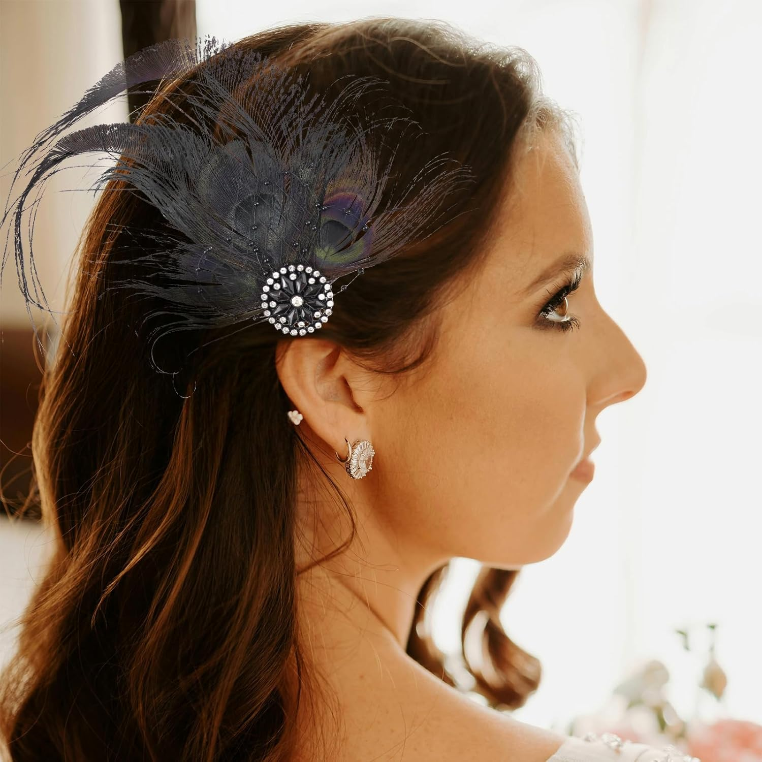 FERCAISH Women'S Feather Mesh Hair Clip 20S Hair Clip Vintage Costume Hair Accessories Fascinator Headwear for Women Birthday Wedding Party (Black) image number 4