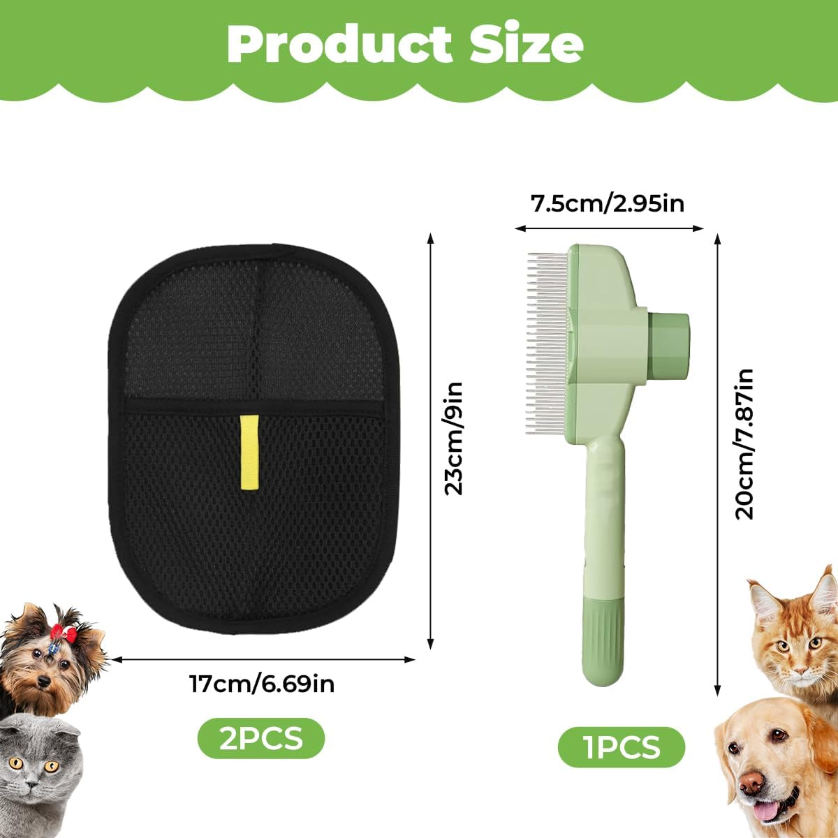 Pack of 2 Magnetic Gloves & Self-Cleaning Fur Flash Brush Cat Hair Remover Glove with Stainless Steel Comb for Removal, Fur Magnetic Gloves for Long and Short Hair Cats and Dogs image number 6