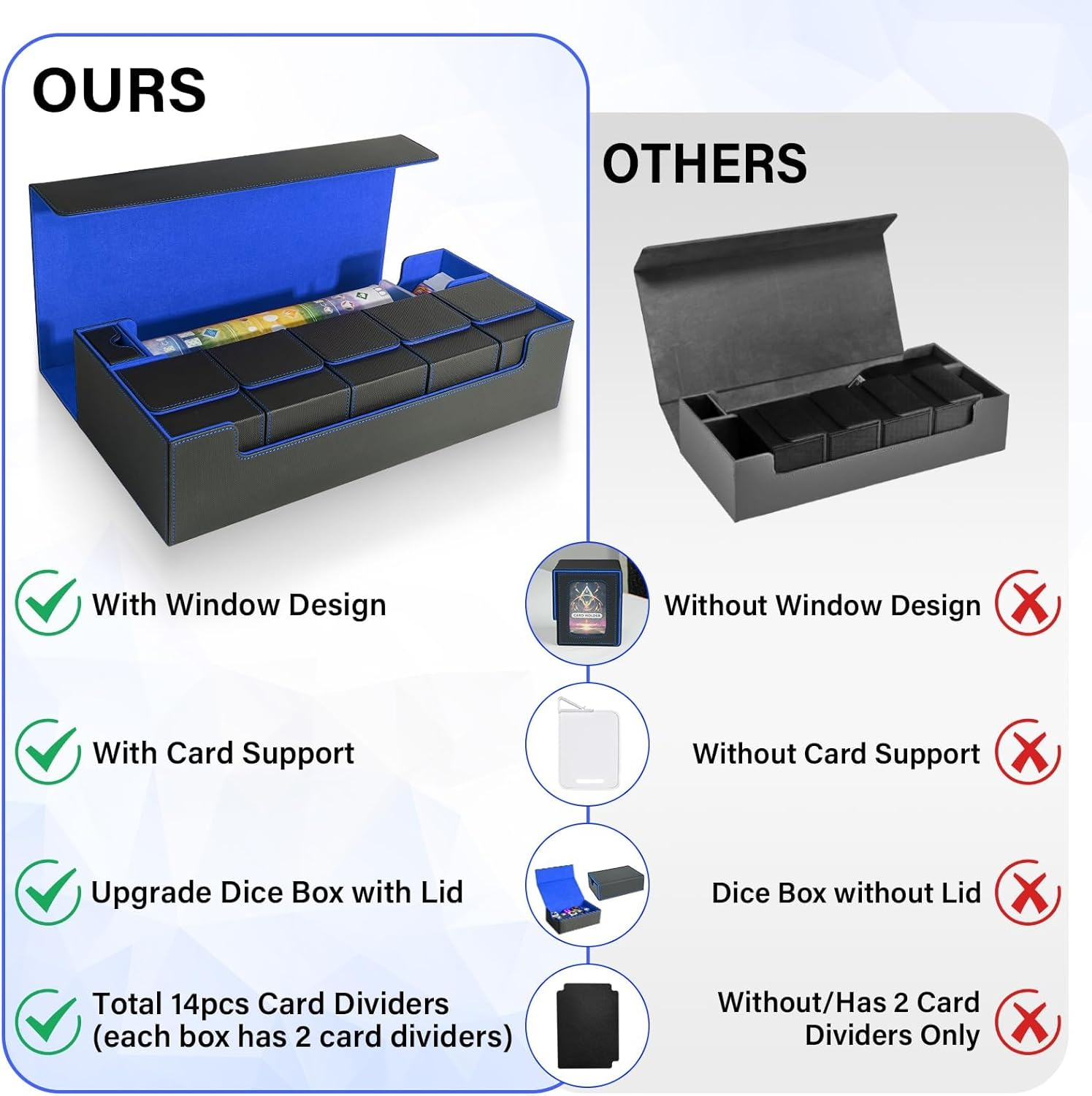 Cardnovux Card Deck Box for MTG Commander, Large 6 in 1 Card Storage Display Case with 5PCS TCG Deck Boxes & Dice Tray, Holds 2400+ Unsleeved Trading Cards (Blue) - Red image number 3