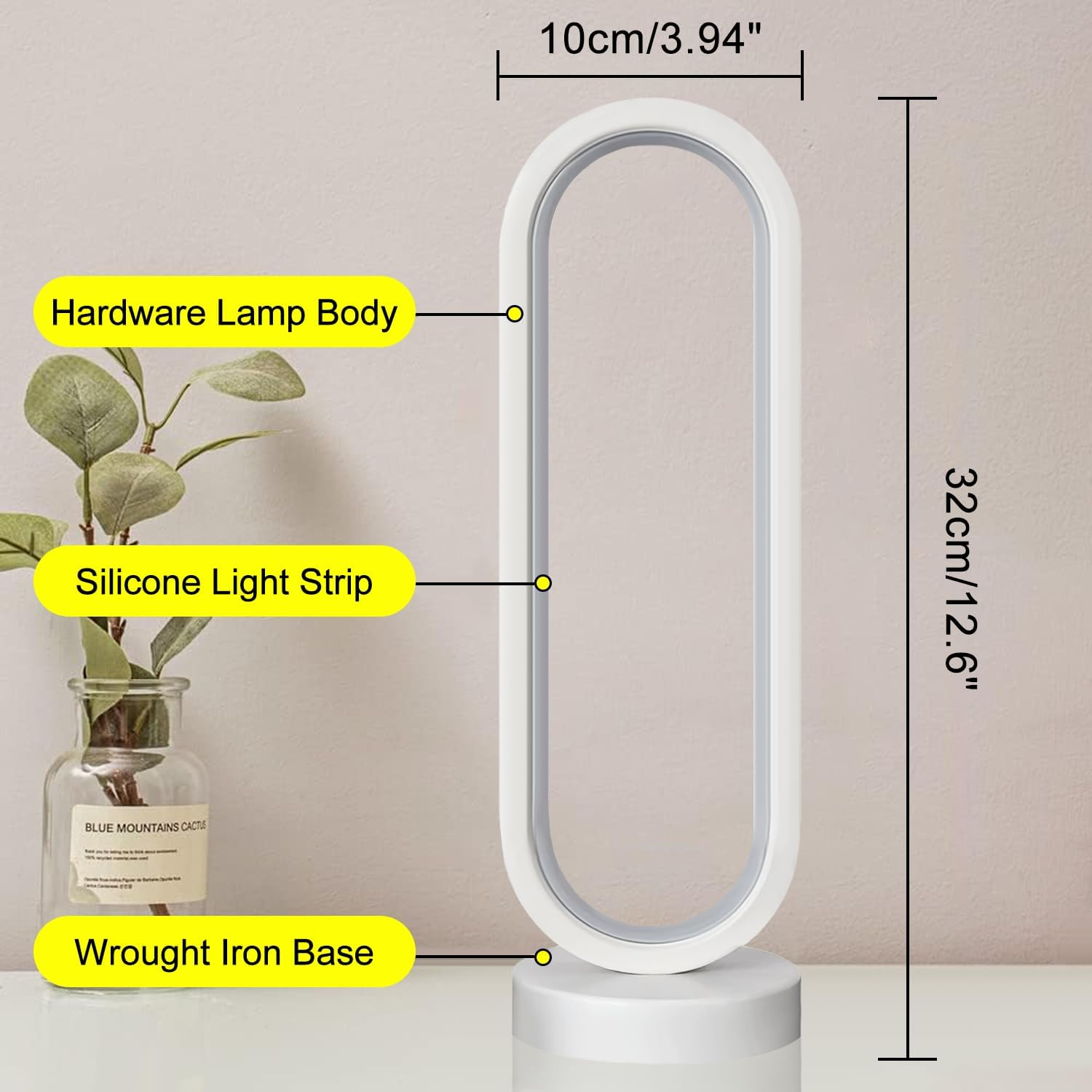 Modern Bedside Table Lamp, Led Oval Nightstand Light, Rechargeable Dimmable Nightstand Lamp, 3 Color Temperatures and 10 Brightness Levels Desk Lamp for Living Room, Bedroom Home Decoration