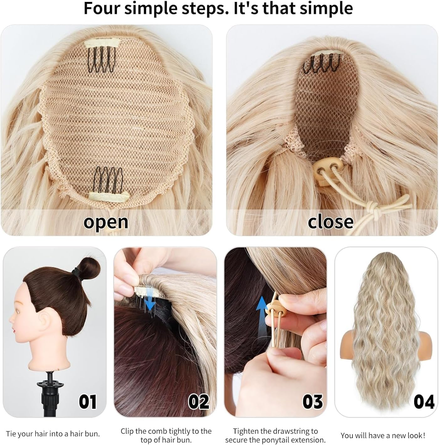 26 Inch Blonde Ponytail Extension, Drawstring Ponytail Extension for Women, Long Wavy Pony Tails Hair Extensions, Synthetic Hair Extensions Ponytail for Daily Use