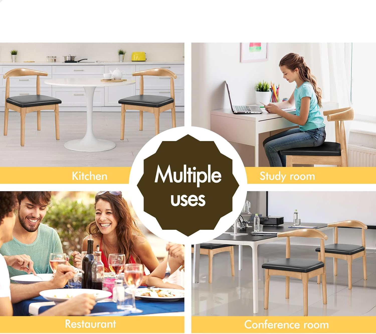 ALFORDSON 1X PU Leather Dining Chair, Retro Sytle Kitchen Chair with Ergonomic Backrest & Floor Protectors for Home Bar Cafe Office Table, Reading Seat 150Kg Capacity, Wood image number 3