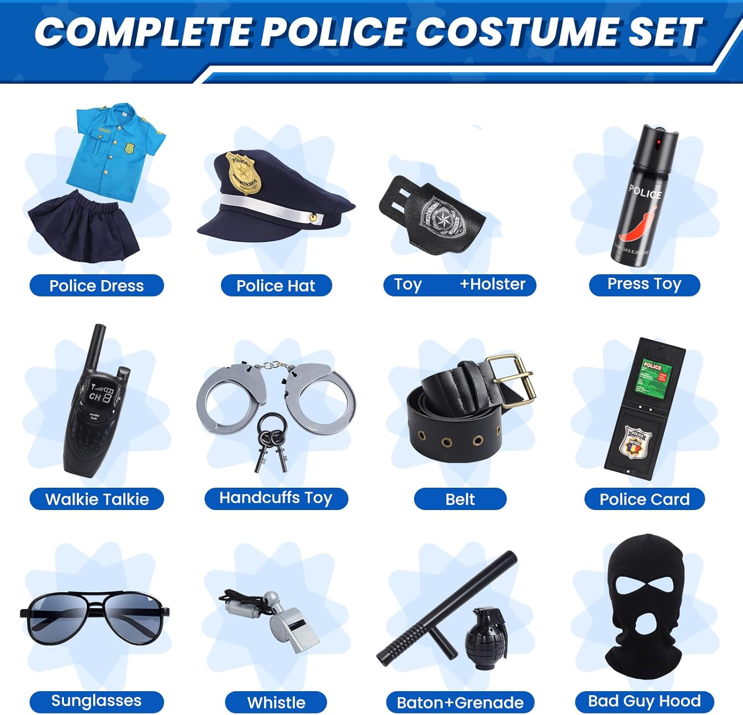Halloween Costume for Kids,Police Costume for Girls,Police Officer Costume for Girls, Kids Cop Costume Role Play Kit image number 2