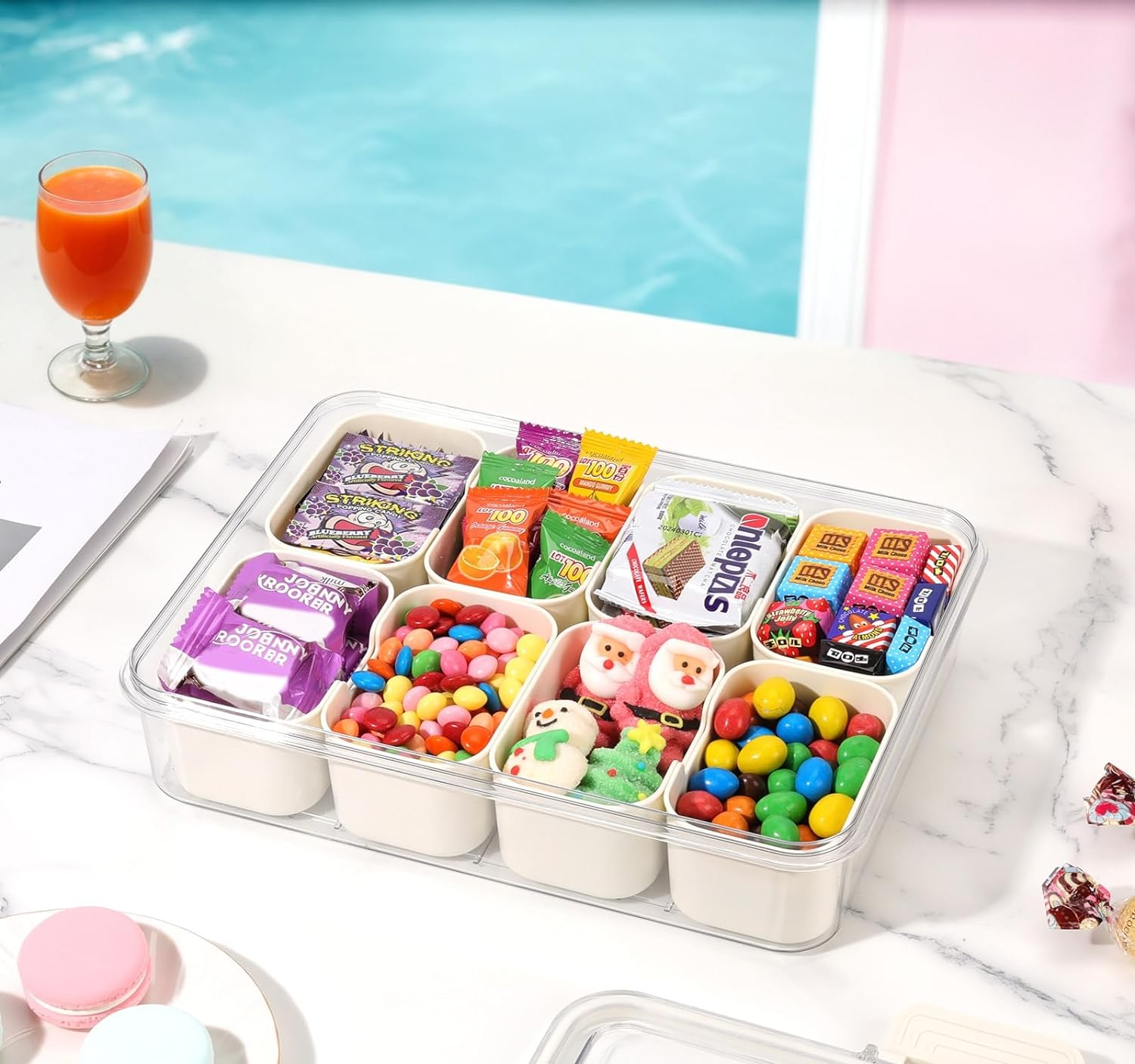 Divided Serving Tray with Lid and Handle - Portable Snackle Box Charcuterie Container, Clear Snack Platter Organizer for Fruits, Candy, Nuts, Snacks - Ideal for Party, Travel & Picnics image number 3