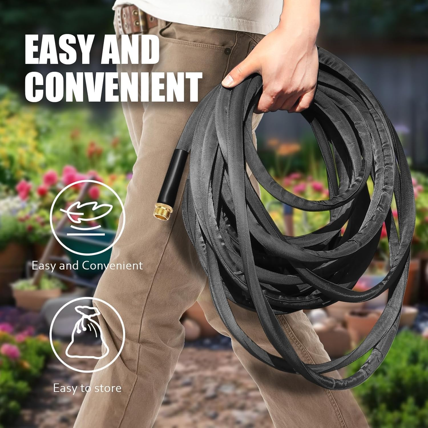 100FT Garden Hose, Water Hose, Car Wash Hoses, 2025 New Upgrated Non-Expanding Outdoor Garden Hose, Kink Free, Flexible Non-Expandable Fabric Garden Hose for Outdoor, Garden, Watering, Yard, Lawn, RV